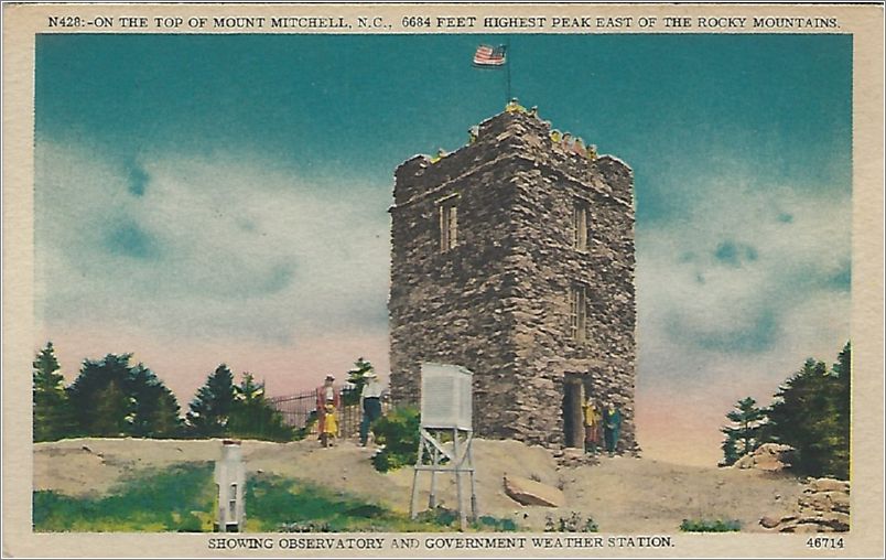 On the top of Mt Mitchell, NC, 6684 feet, Highest Peak East of the Rocky Mountains, Showing Observatory and Government Weather Station x19-apcn428a01-f