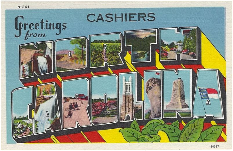 Greetings from Cashiers North Carolina (city stamp Cashiers) x19-apcn661e01-f