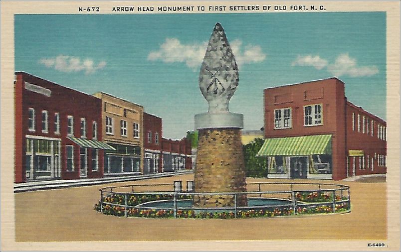 Arrow Head Monument to First Settlers of Old Fort NC (no cars) x19-apcn672a01-f