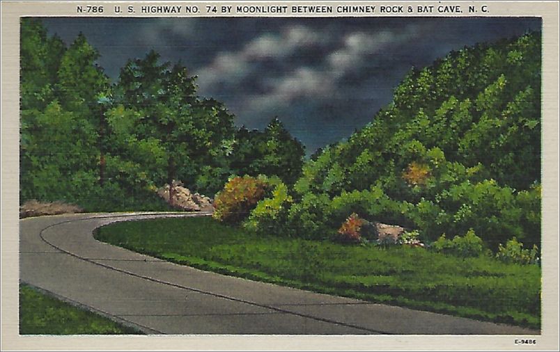 US Highway No. 74 by Moonlight between Chimney Rock and Bat Cave NC x19-apcn786a01-f