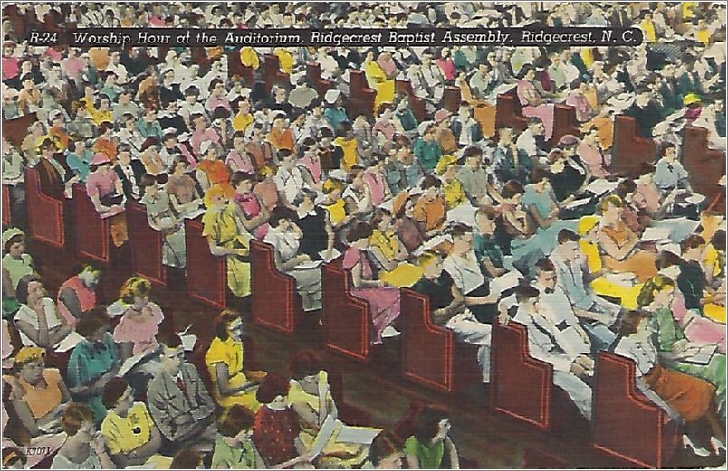 Worship Hour at the Auditorium, Ridgecrest Baptist Assembly, Ridgecrest NC x19-apcr024a01-f