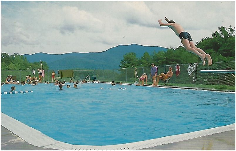 Taking a cool plunge in the Camp Pool at Swannanoe 4-H Camp near Swannanoa, North Carolina (note Swannanoe 4-H Camp is spelled with an 