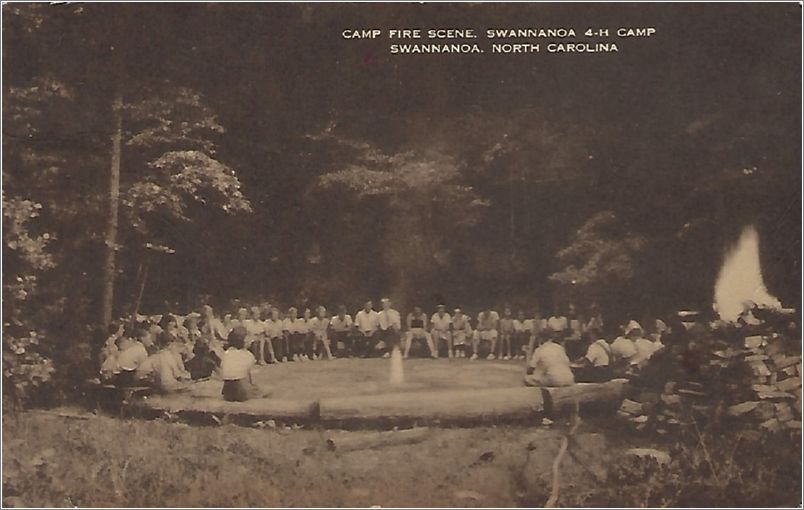 Camp Fire Scene, Swannanoa 4-H Camp, Swannanoa, North Carolina (no card number) (4H) x19-art000c01-f