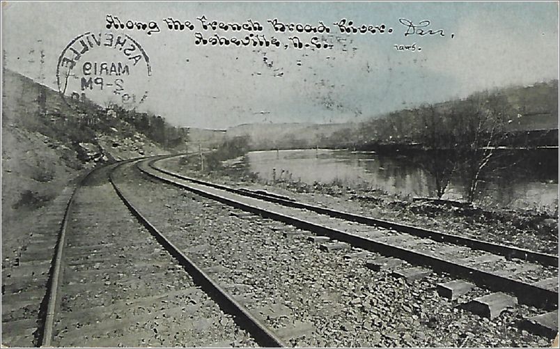 Along the French Broad River, Asheville NC (stamp coverving stamp box, assuming this is a CUW card; mirror postmark on front of card) x19-cuw1945a01-f