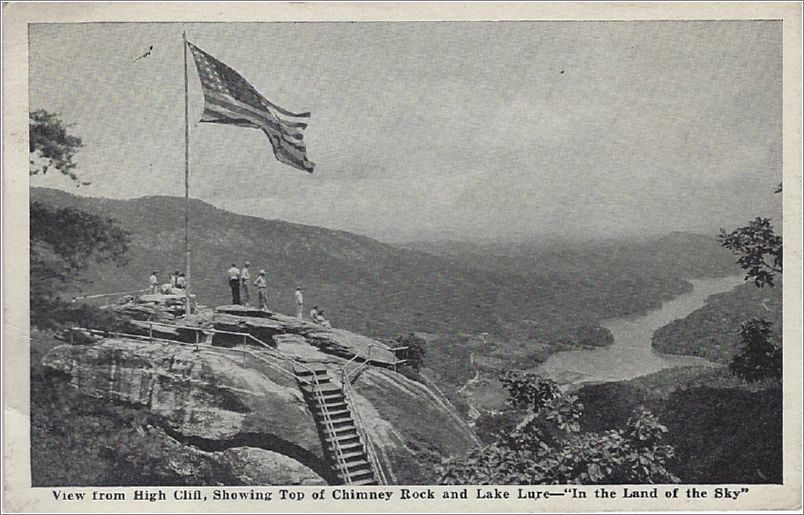 View from High Cliff, Showing Top of Chimney Rock and Lake Lure -