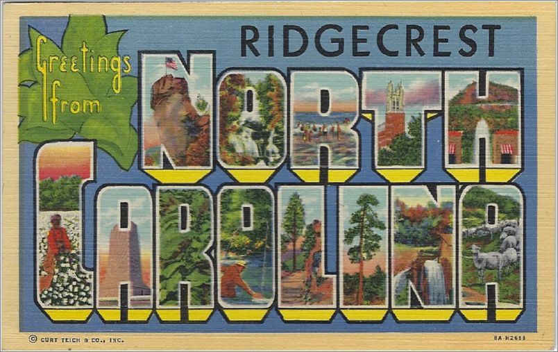Greetings from Ridgecrest North Carolina (city stamp Ridgecrest, maple leaf) (no hnm number) x19-hnm-8ah2658-b01-f