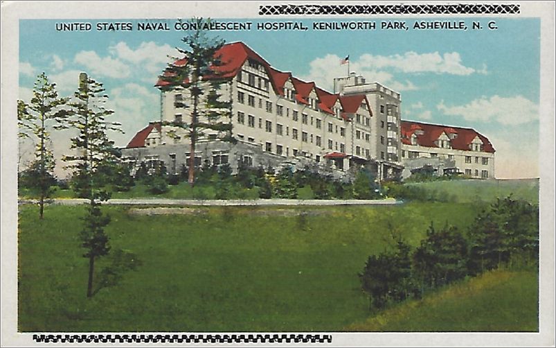 United States Navel Convalescent Hospital, Kenilworth Park, Asheville NC (top and bottom blacked out) (card has no SPC 