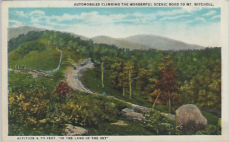 Automobiles Climbing the Wonderful Scenic Road to Mt Mitchell, Altitude 6,711 feet 