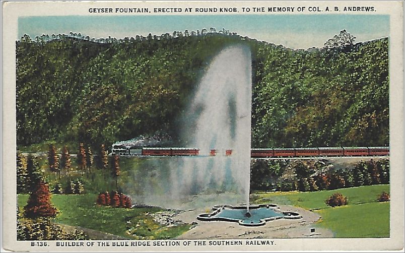 Geyser Fountain, Erected at Round Knob, to the Memory of Col AB Andrews, builder of the Blue Ridge Section of the Southern Railway x19-spcb136a01-f